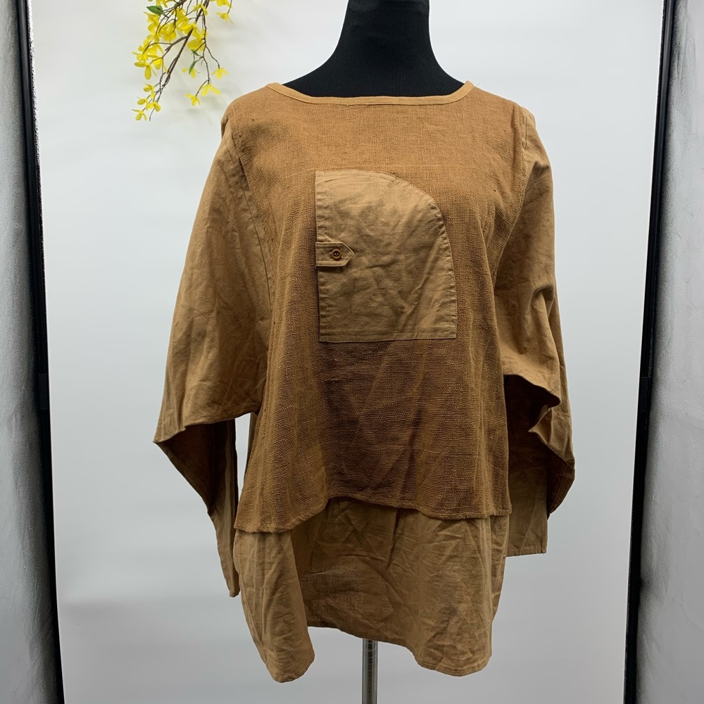 Desiree women’s beige‎ 100% cotton long sleeve top minimalist lagenlook sz 42